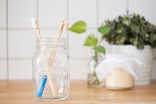 Toothbrushes on a Jar