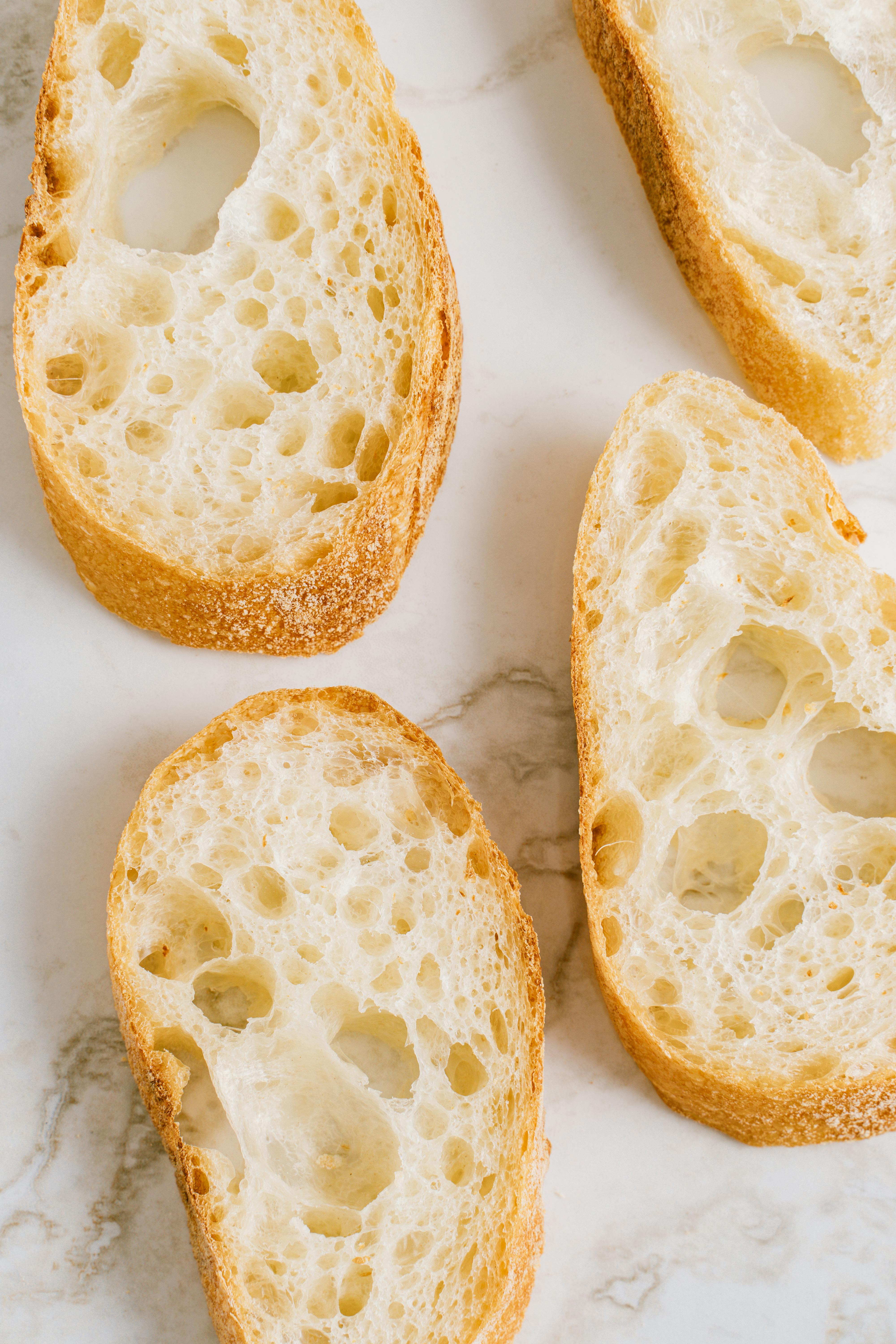 slices of bread on a white surface