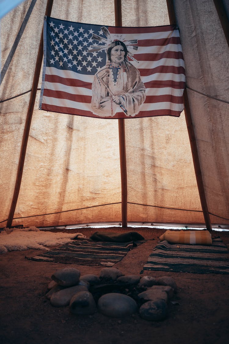 Tent With Flag On Fabric