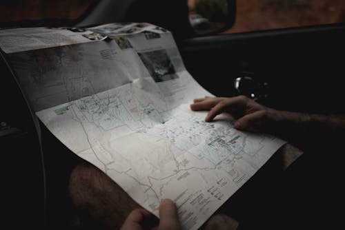 Crop man with map in automobile