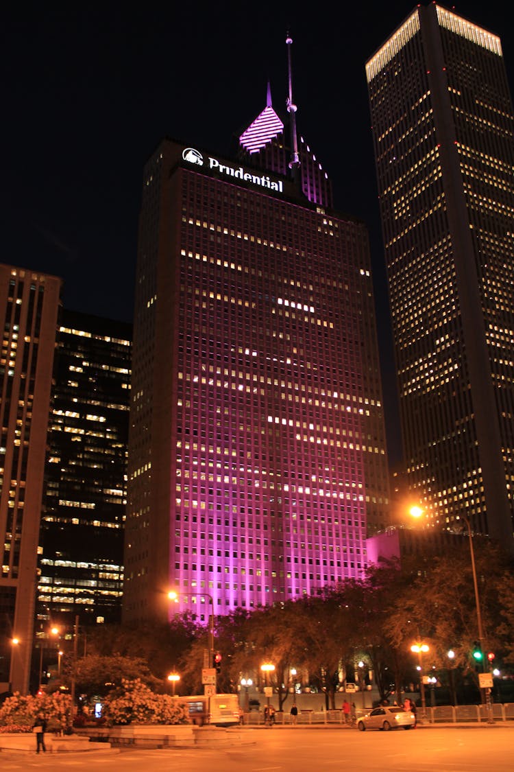 Illuminated One Prudential Plaza In Chicago, USA