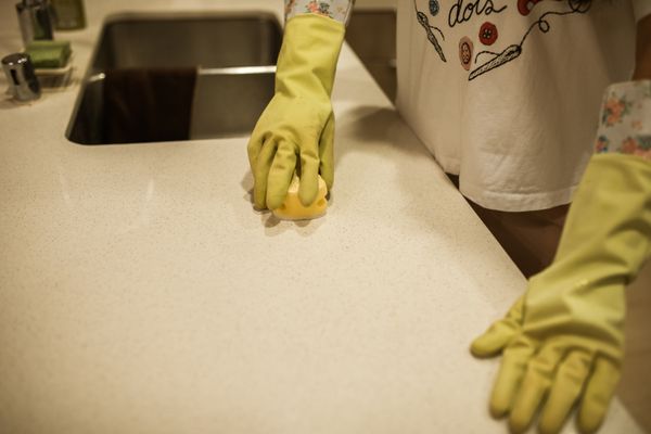 Kitchen counter being cleaned