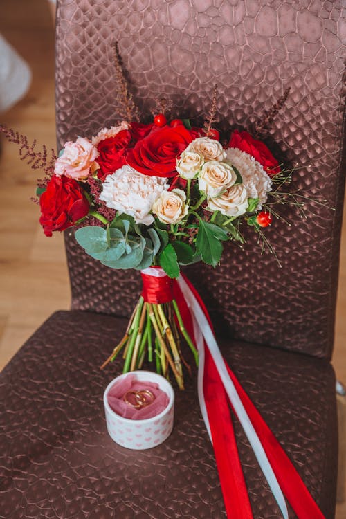 Bouquet of flowers on chair