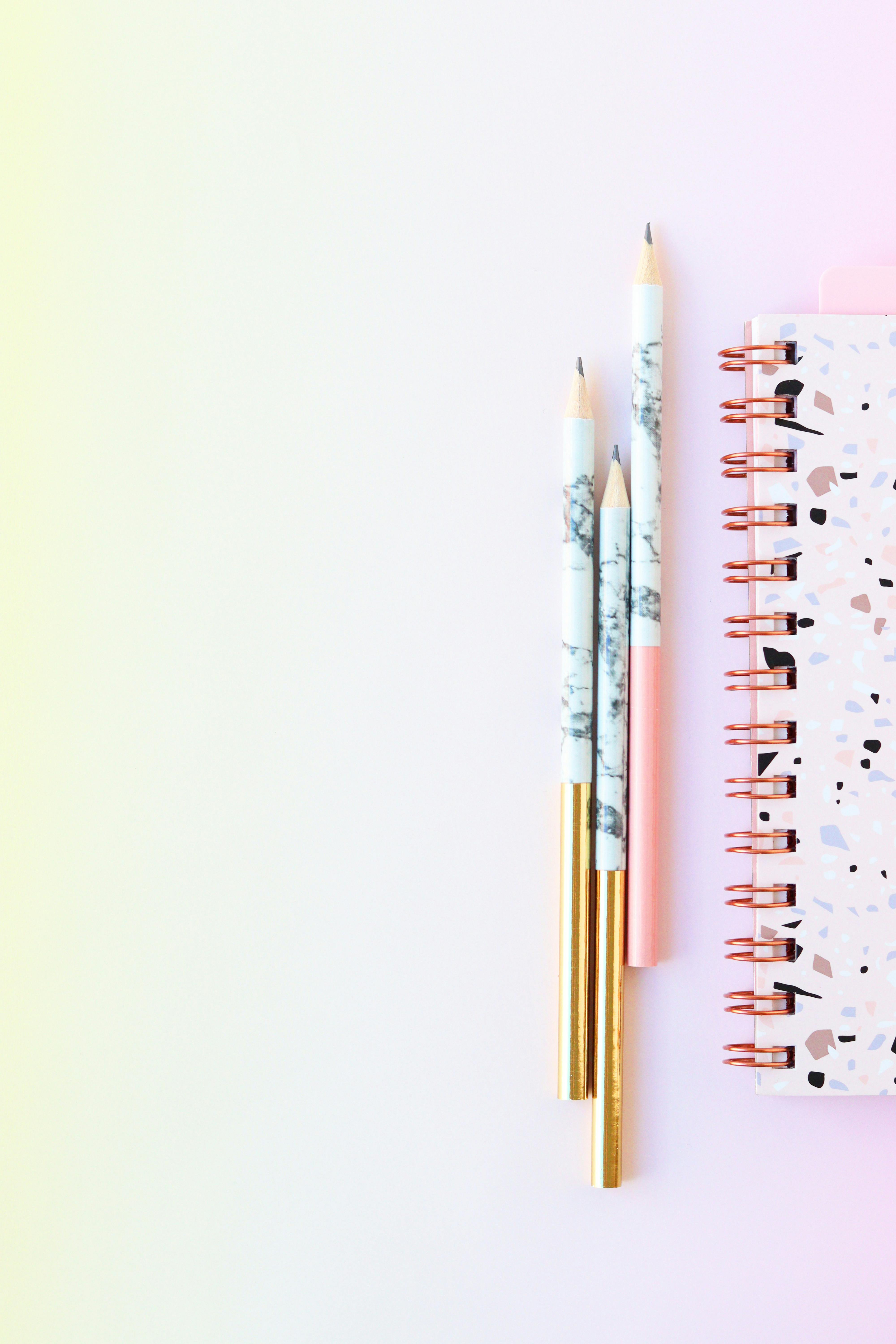 Blank paper notebook and female hands with pencil Stock Photo by Fasci