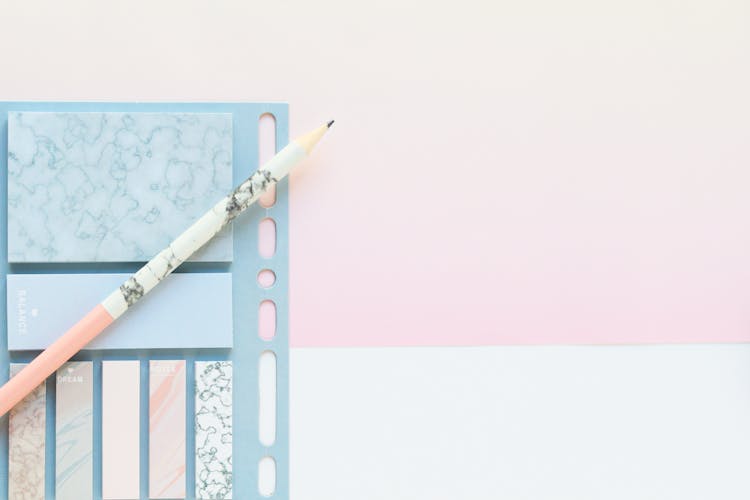 Pencil And Sticky Notes With Marble Pattern