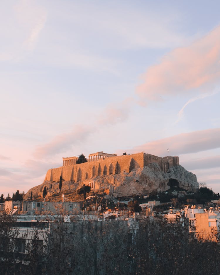 Acropolis Of Athens Under Cloudy Sky 