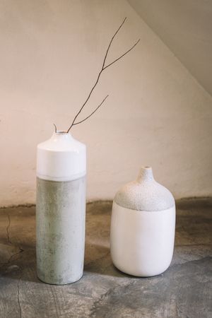 Two matte vases against a plaster wall — Anna Tarazevich on Pexels