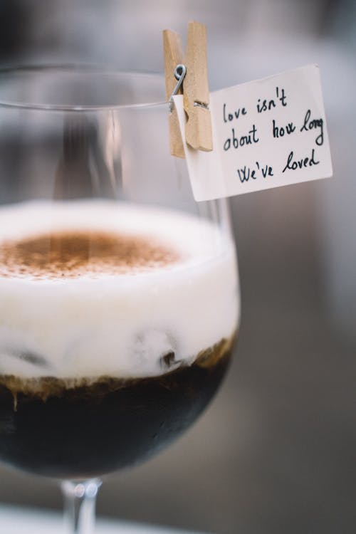 Free A Coffee in a Glass with a Letter Note in a Paper Stock Photo
