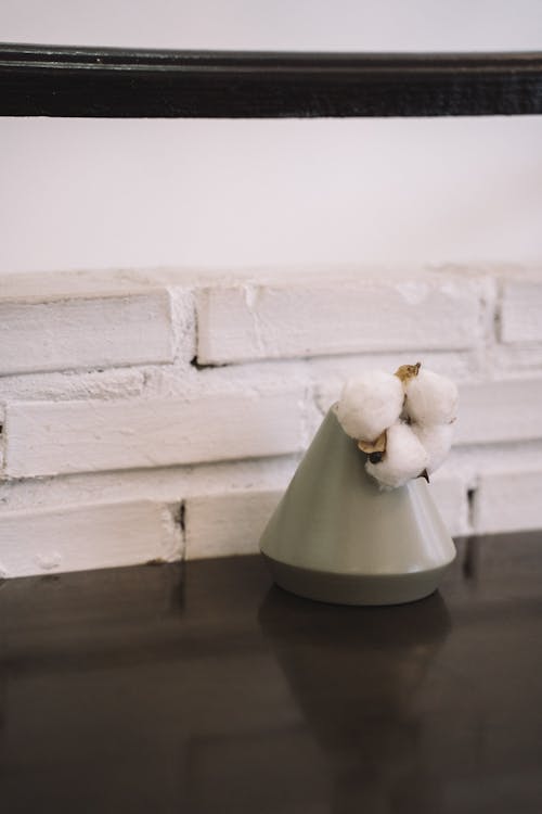 Small Vase with Cotton Balls Standing on a Table 