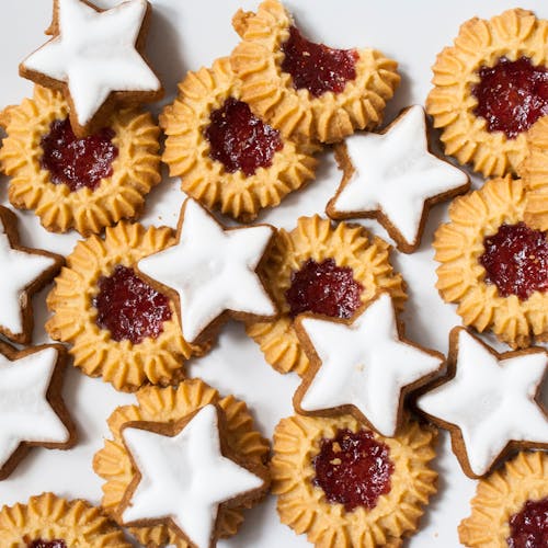 Free Cookies With Jam In Close Up View Stock Photo