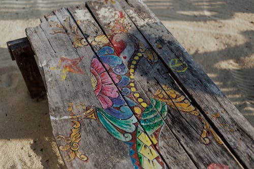 Free Creative Artwork on a Wooden Bench Stock Photo