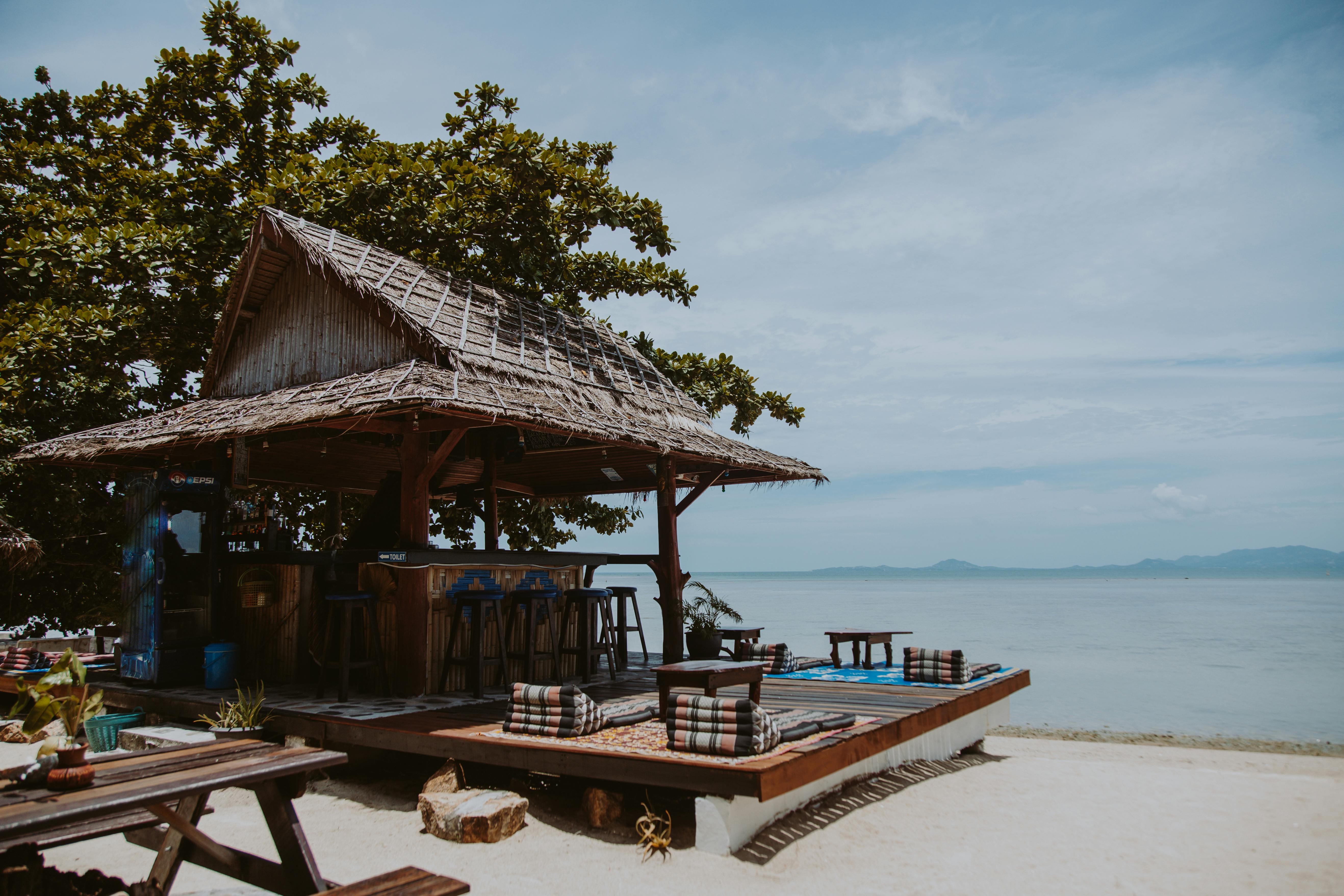 brown wooden beach house on the shore