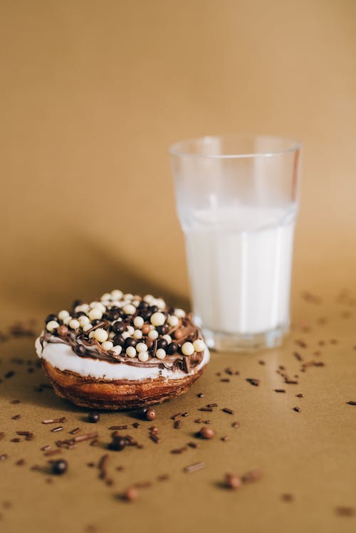 Free Cronut and a Glass of Milk Stock Photo