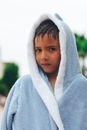 Portrait of Boy After Bath Wearing Bathrobe