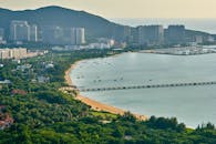 Aerial View of City on Sea Shore