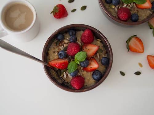 Oatmeal with Fruits in a Bowl