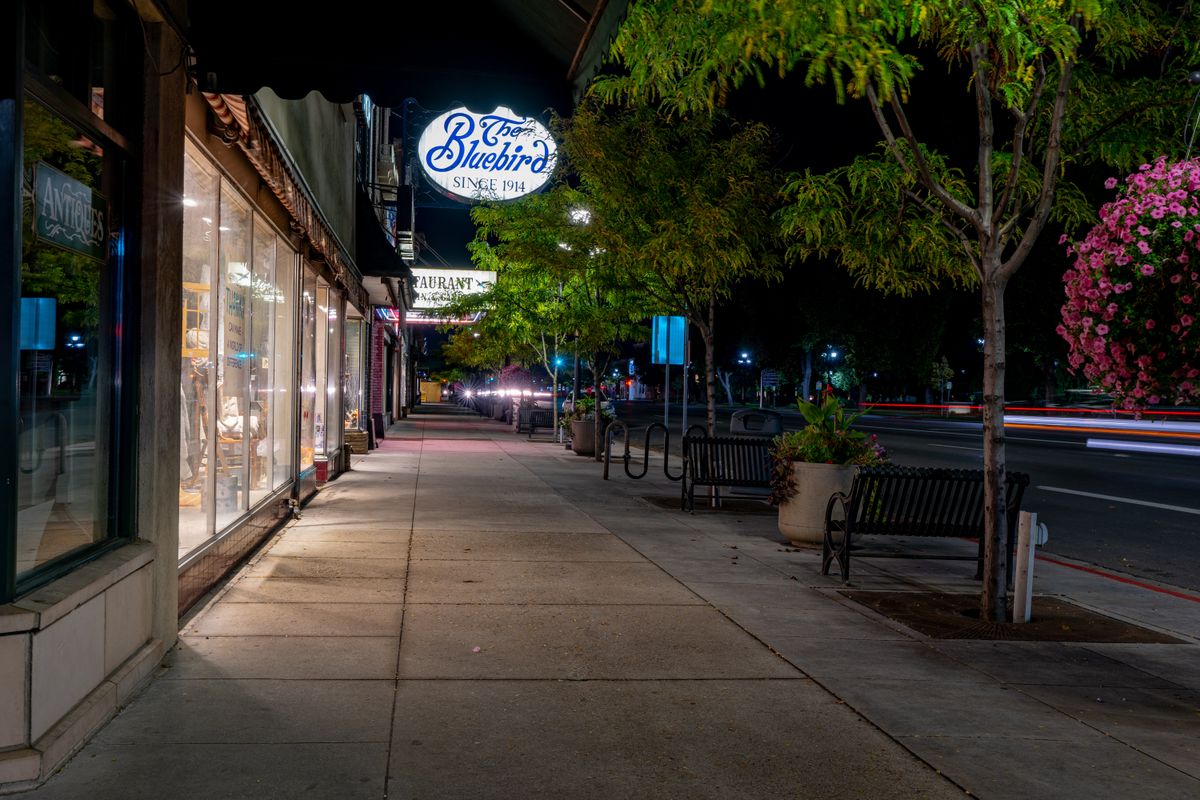 Main street nightlife glow