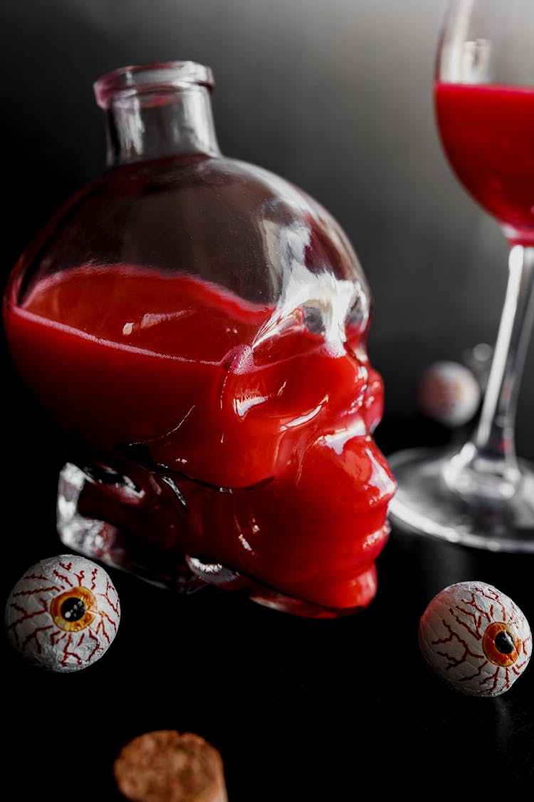 Red Liquid In A Skull Shaped Glass