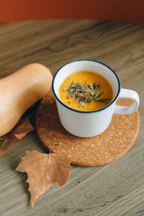 Metal Mug of Butternut Squash Soup