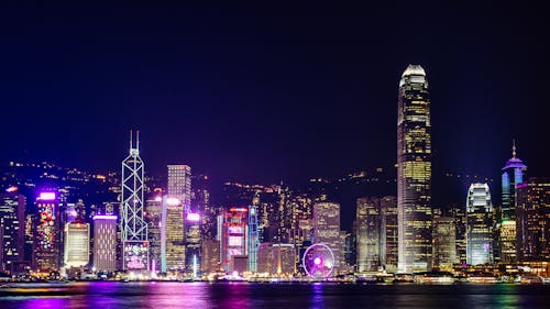 Free Night View of Victoria Harbor in Admiralty, Hong Kong Stock Photo