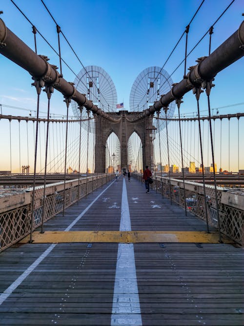 Free The Wooden Boardwalk of the Brooklyn Bridge in New York Stock Photo