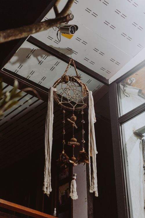 Free Beautiful dreamcatcher hanging indoors, adding a rustic touch to a modern space. Stock Photo