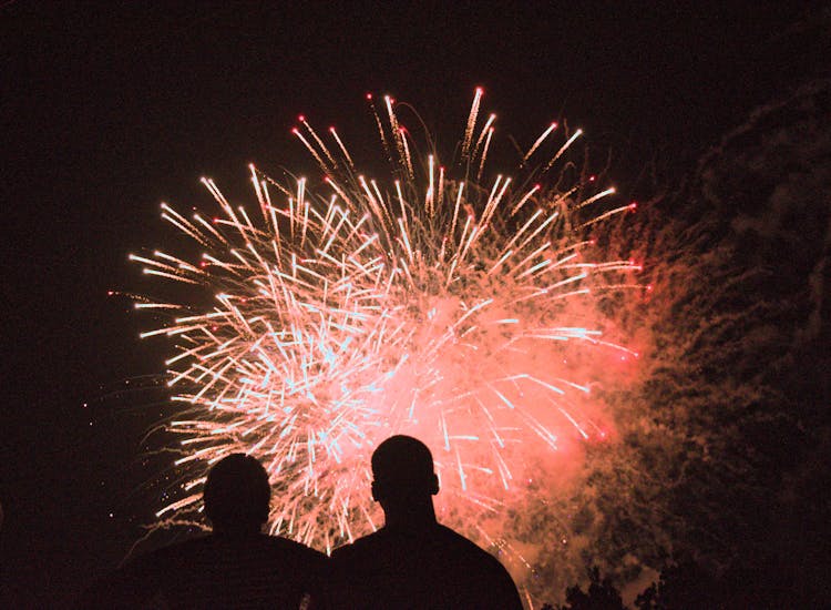 Silhouette Of People Looking At Fireworks