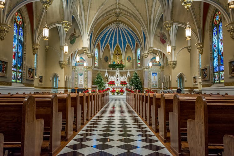 Blue And White Church Interior