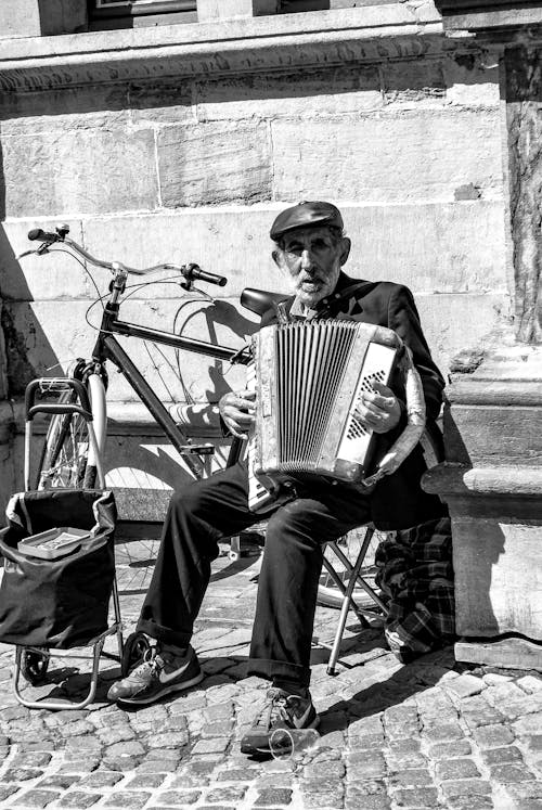 Imagine de stoc gratuită din acordeon, alb-negru, artist