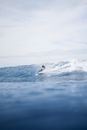 Faceless woman fell from surfboard on sea surface