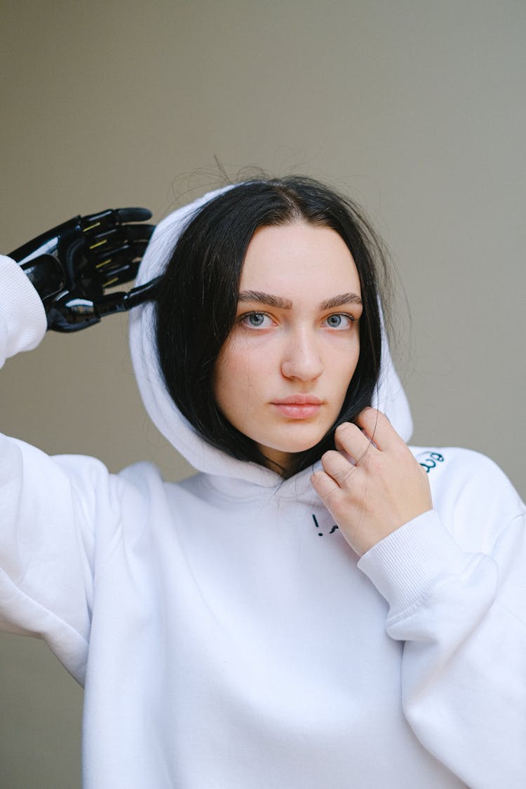 A Woman In White Hoodie