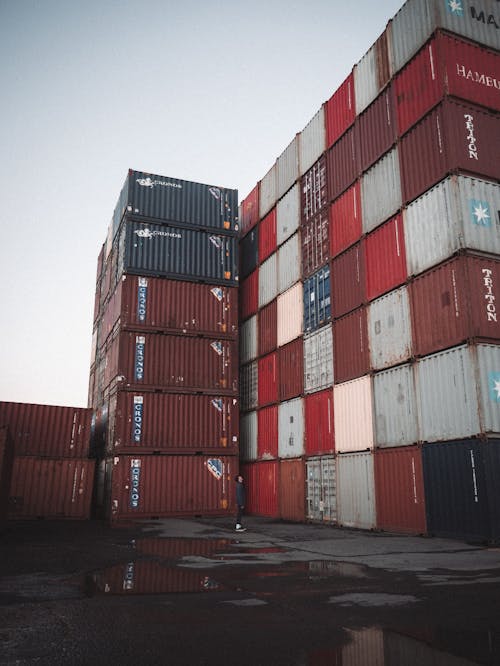 Red and Blue Intermodal Containers