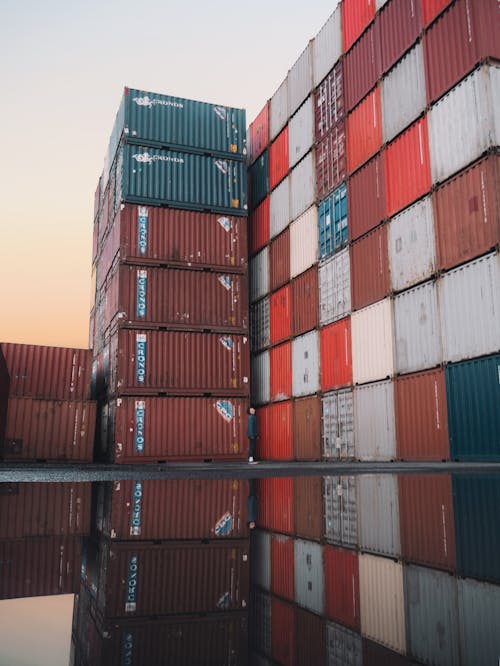 Red and Blue Intermodal Containers