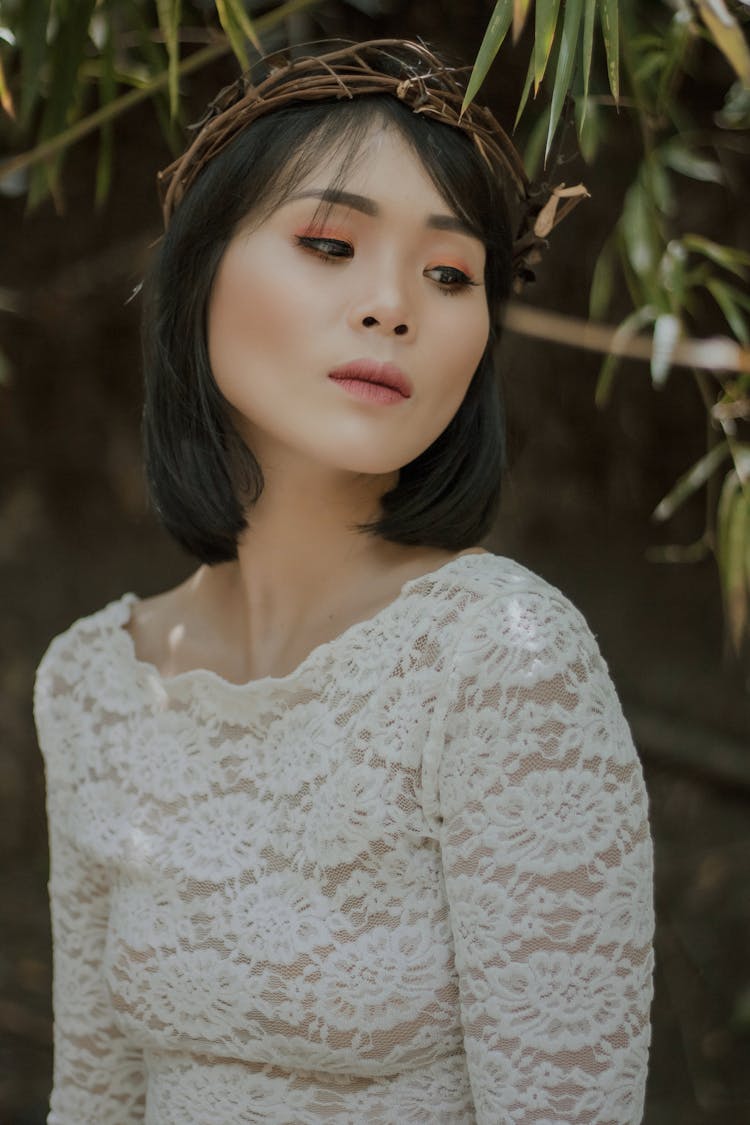 Young Asian Woman In Twig Wreath