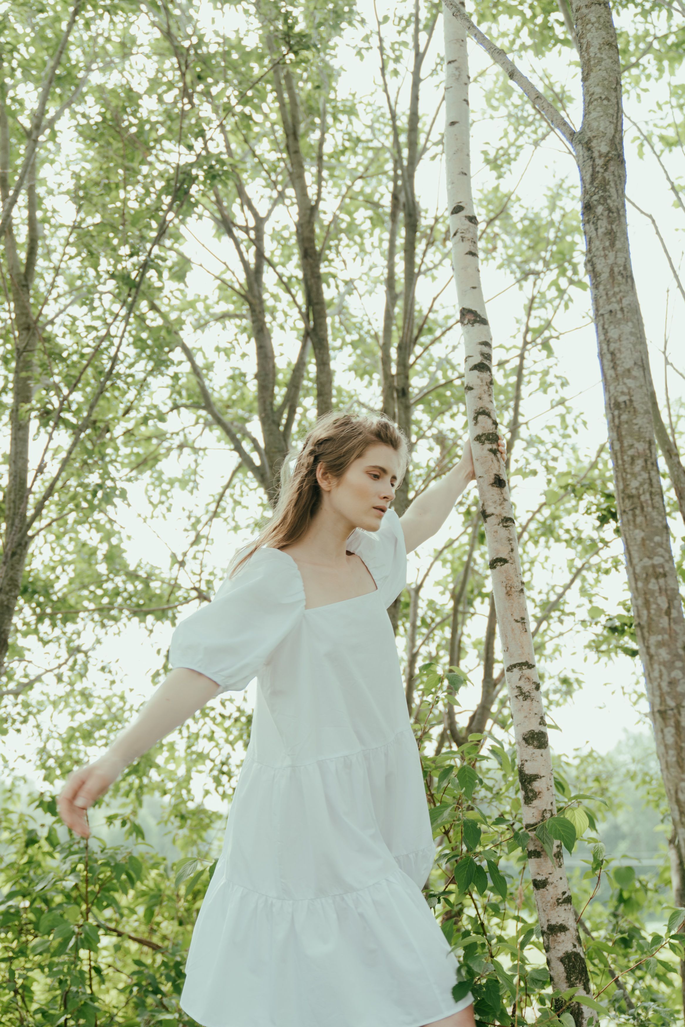A Woman Holding a Tree Trunk in the Forest · Free Stock Photo