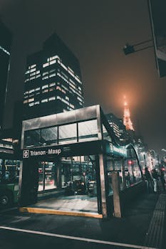 夜晚探索圣保罗特里亚农-马斯普地铁站周边的繁华城市场景