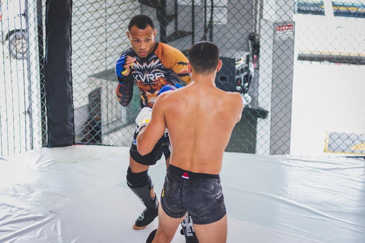 Two MMA Fighters Fighting In Cage