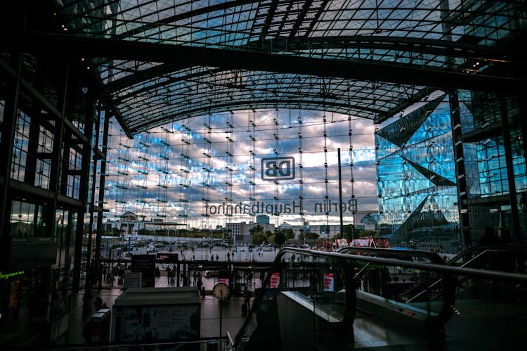 Cloudy Sky Seen Through Glass Airport Wall