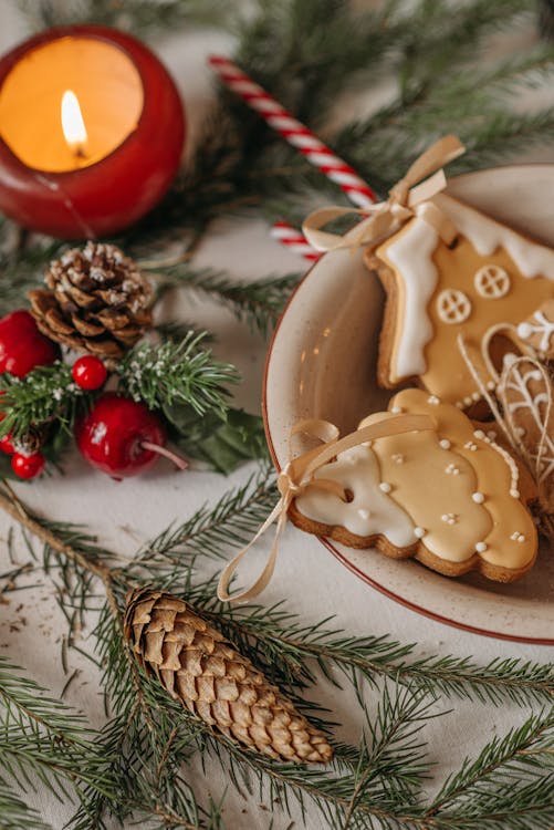 Christmas Cookies And Decorations In Close Up Photography