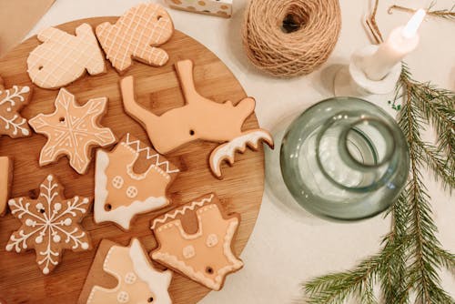 Free Christmas Cookies on a Wooden Surface Stock Photo