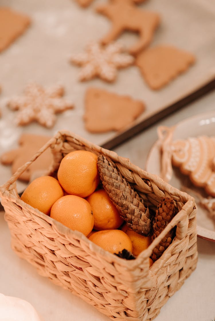 Close-up Of Basket Of Oranges