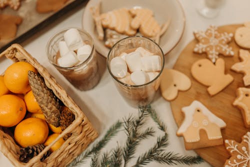 Marshmallows on Top of Chocolate Drinks