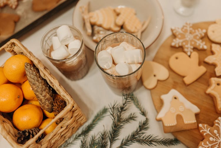 Marshmallows On Top Of Chocolate Drinks