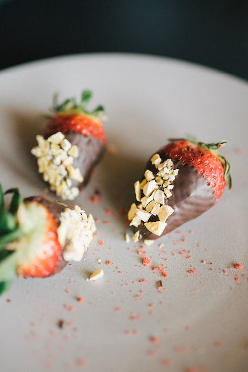 Photo Of Chocolate Coated Strawberry On Ceramic Plate