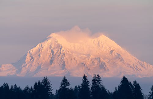 Majestic Snow Covered Mountain At Sunset