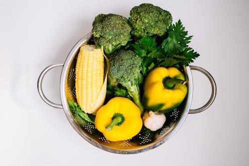 Vegetables in a Stainless Strainer