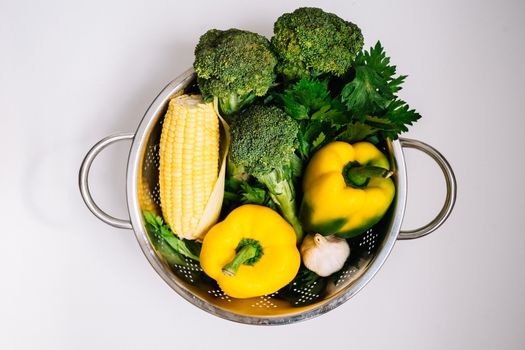 Vegetables in a Stainless Strainer
