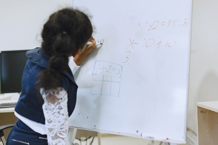 A Girl Writing Numbers On Whiteboard 