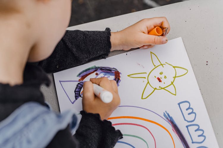 Crop Child Drawing On Sheet Of Paper