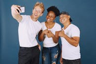 Three People Taking a Selfie